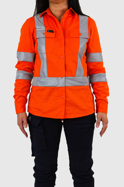 Hi-Vis Long Sleeve Work Shirt Orange Ladies