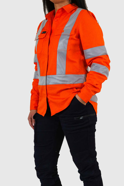 Hi-Vis Long Sleeve Work Shirt Orange Ladies