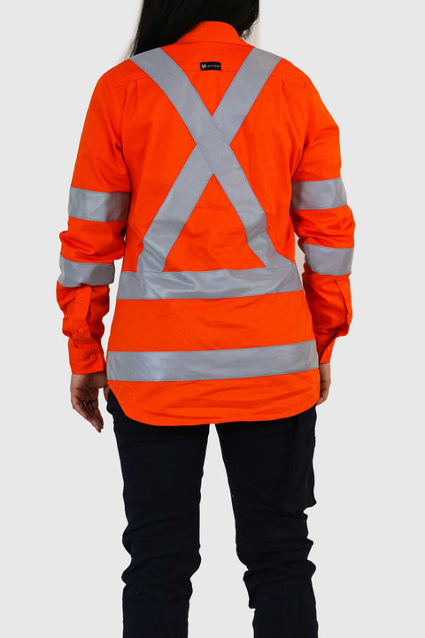 Hi-Vis Long Sleeve Work Shirt Orange Ladies