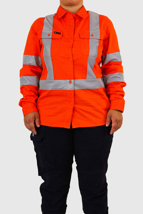 Hi-Vis Long Sleeve Work Shirt Orange Ladies