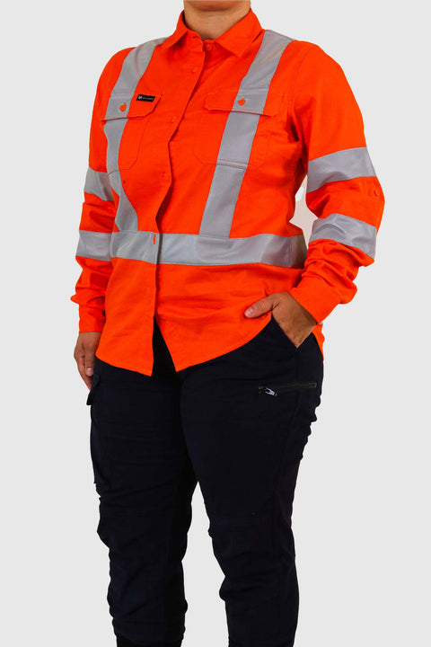 Hi-Vis Long Sleeve Work Shirt Orange Ladies