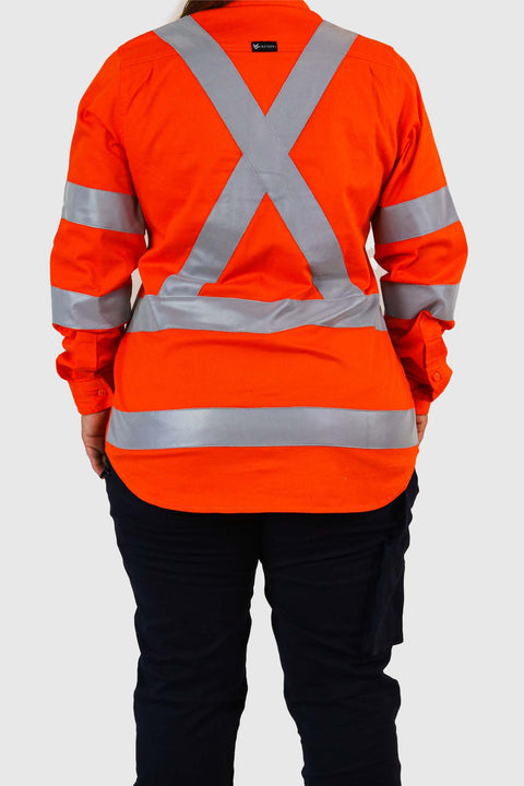 Hi-Vis Long Sleeve Work Shirt Orange Ladies