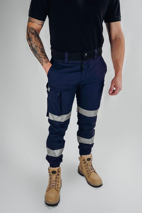 nighthawk blue slim fit mens workwear reflective chino pants